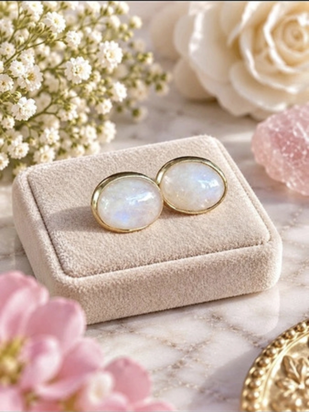 925 Sterling Silver Oval  White Stone Stud Earrings